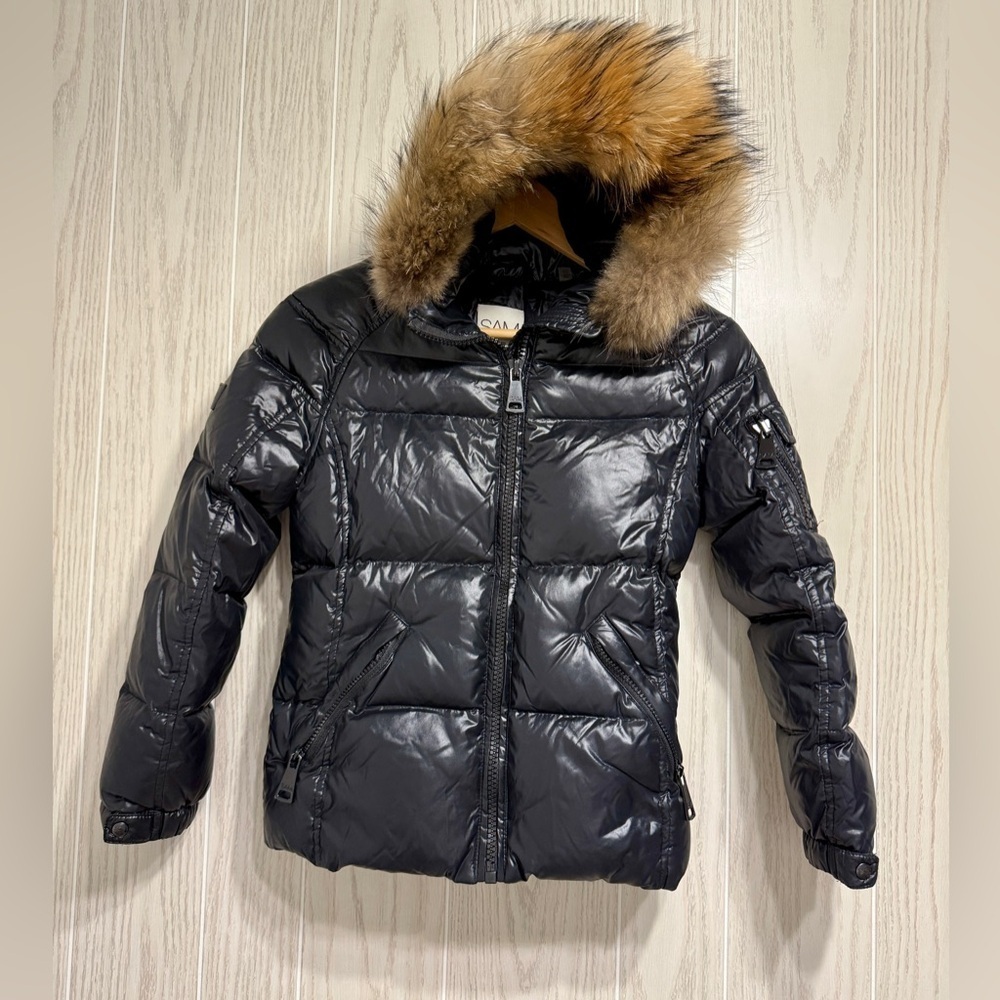 SAM New York Black Down Puffer Jacket Real Fur Hood Youth 12
